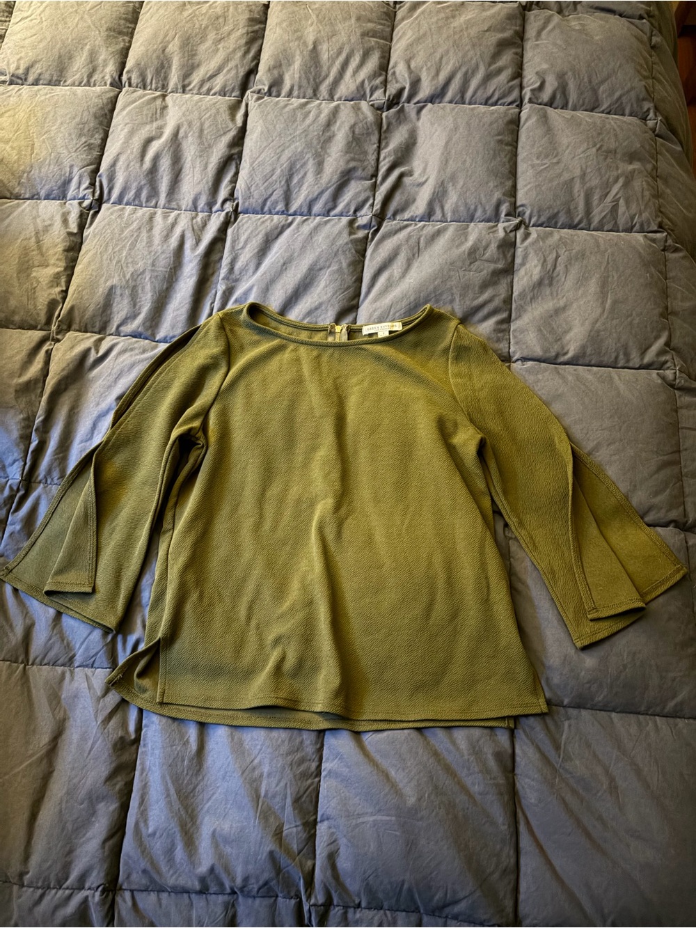 Green Envelope Olive Green Textured Bell-Sleeve Top